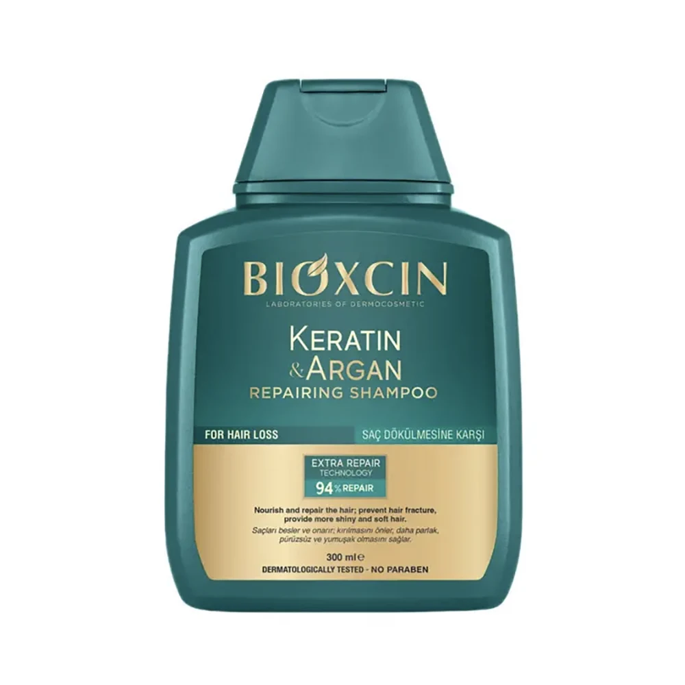 شامپو بیوکسین BIOXCIN مدل Dermocosmetic Laboratories حاوی روغن آرگان و کراتین حجم 300 میل