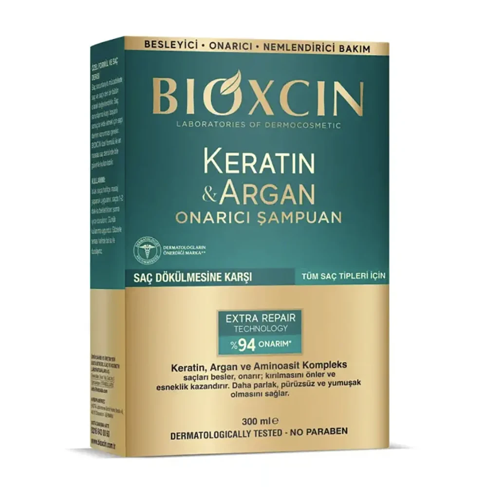 شامپو بیوکسین BIOXCIN مدل Dermocosmetic Laboratories حاوی روغن آرگان و کراتین حجم 300 میل